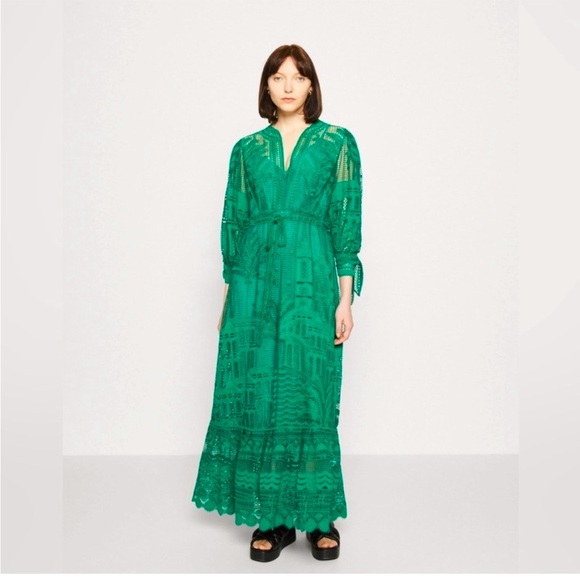 NWT House of Harlow 1960 Dress Morada boa Guipure emerald green Med lace boho - Picture 6 of 11